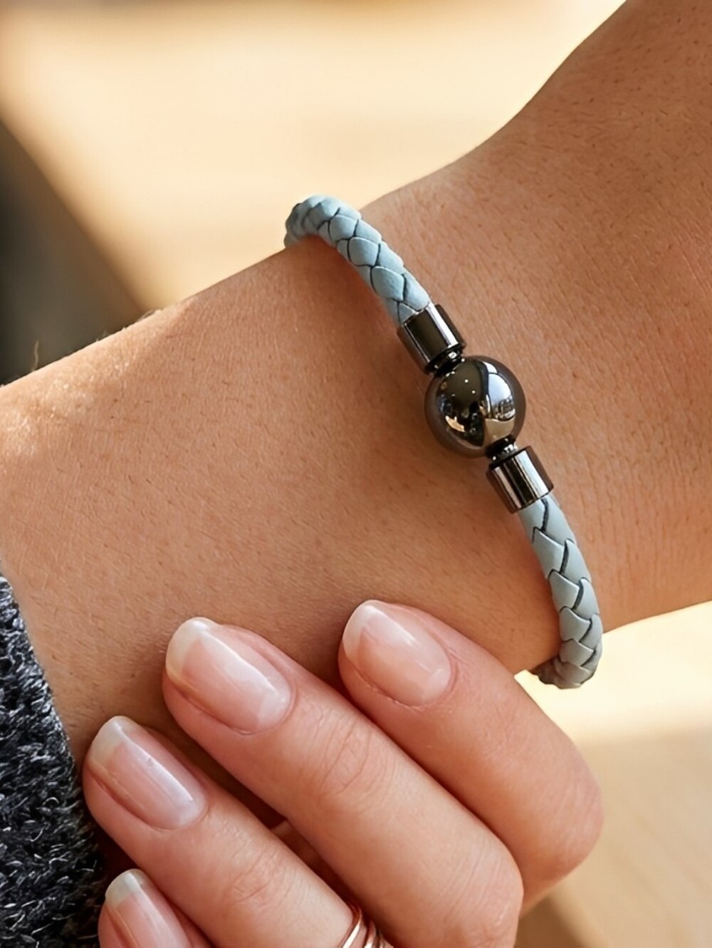 Linx Blue Leather Braided Cord Bracelet with Black Magnetic Clasp